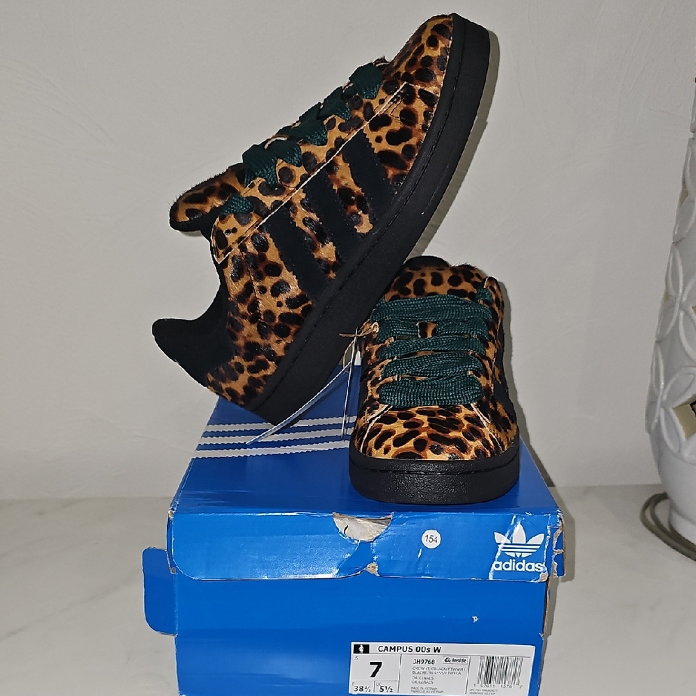 Adidas Leopard Print Sneakers with Black and Green Women Size 7